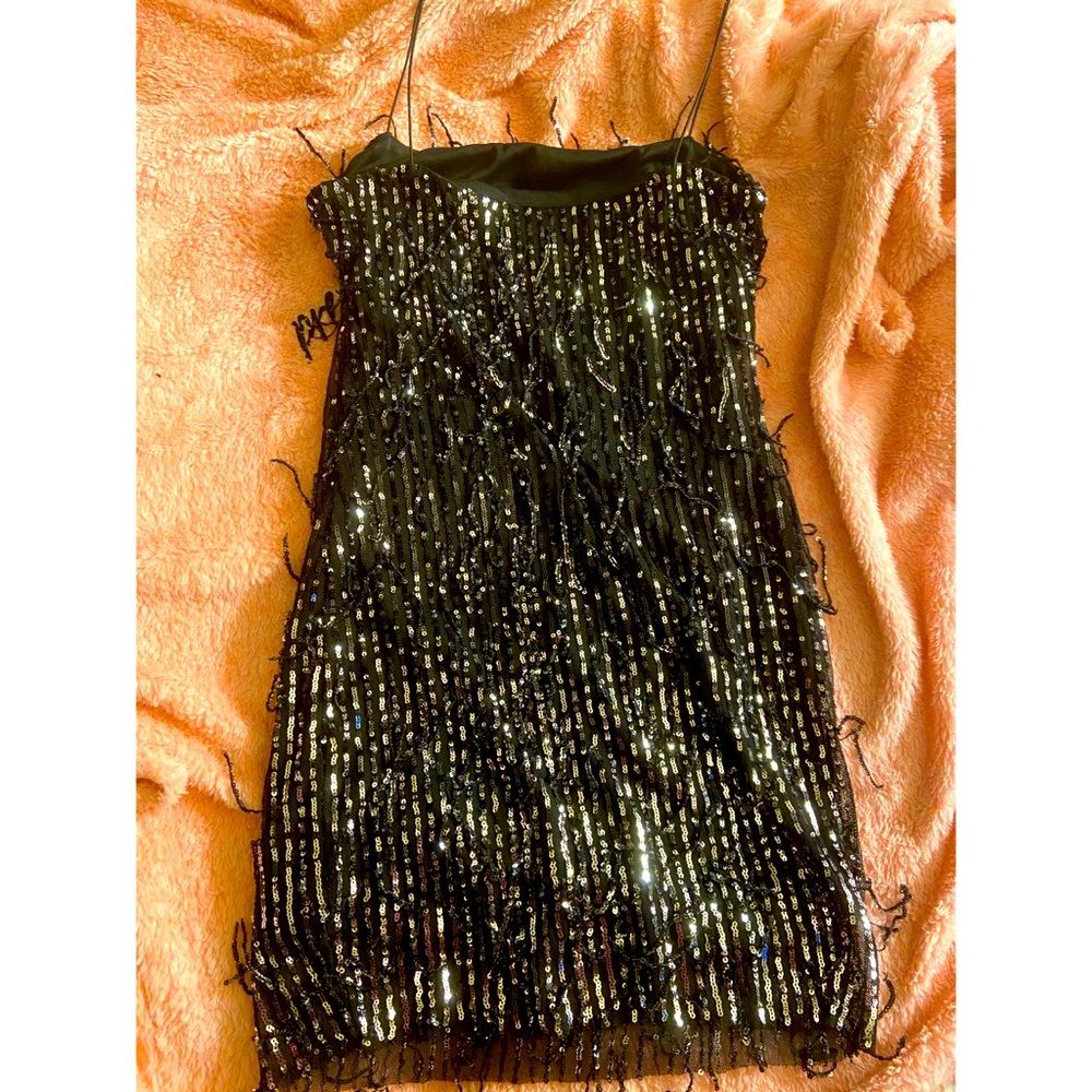 Fringe mini black dress